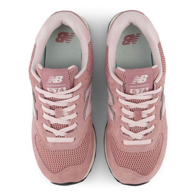 Top down view of the New Balance 574 pair in dusty rose suede
