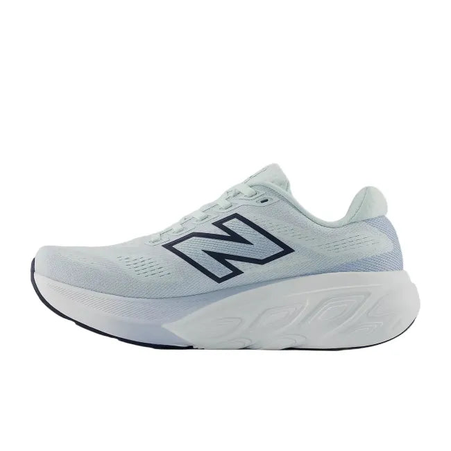 Medial view of New Balance 880 V15 women's running shoe in glint blue and navy showing structured mesh upper