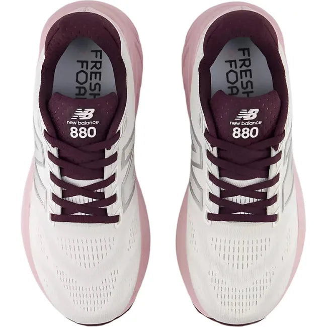 Top down view of New Balance Women's Fresh Foam X 880 V15 Running Shoe in grey and rose sugar pink