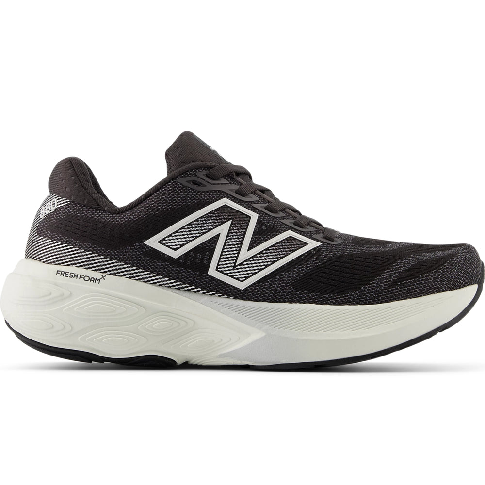 Side of New Balance Women's Fresh Foam X 880 v15 Running Shoe in Black Cement/Sea Salt/Silver Metallic
