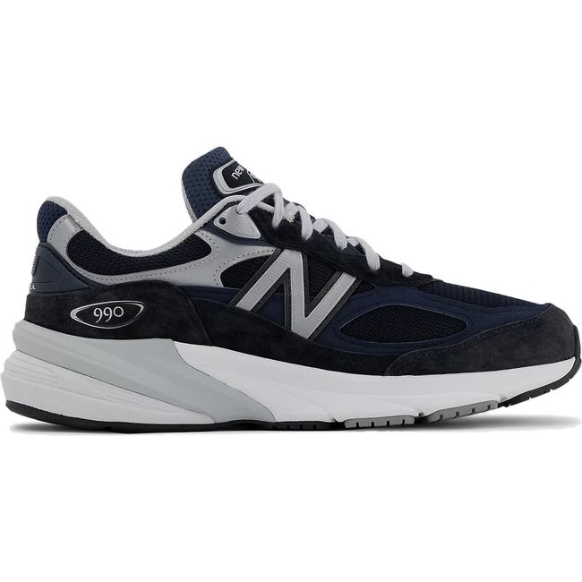 Lateral side of Women's New Balance 990v6 Running Shoe in navy with white and gray sole