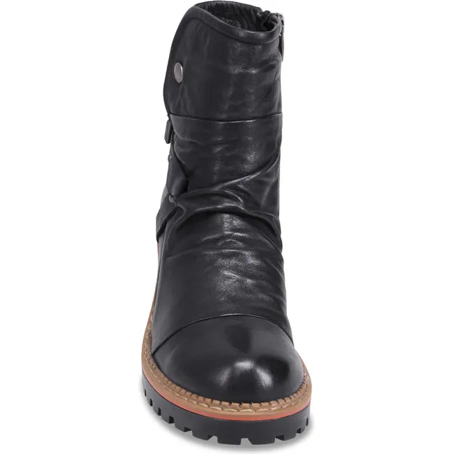 Front of Women's Biza Wanda Boot in black leather with tan midsole