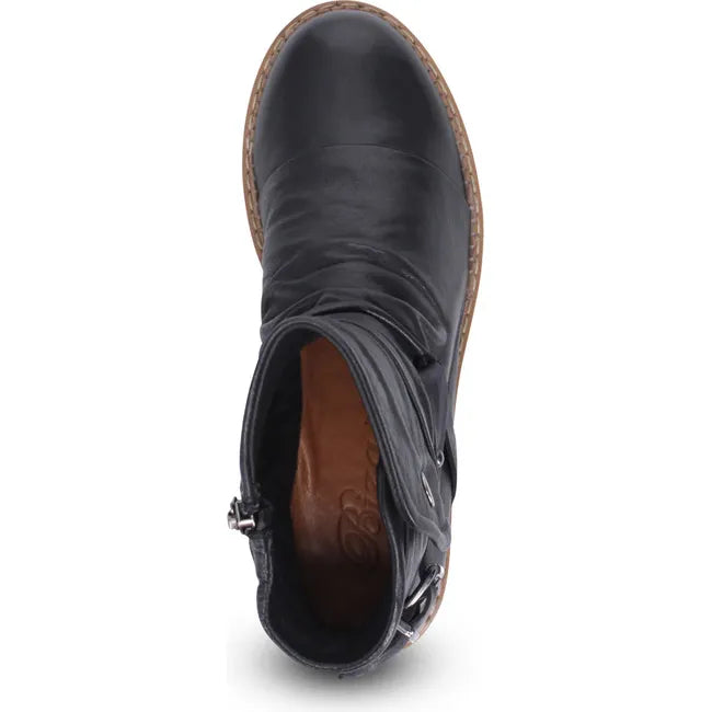Top down view of Womens Biza Wanda Boot in black leather with side zipper and leather wrapped insole