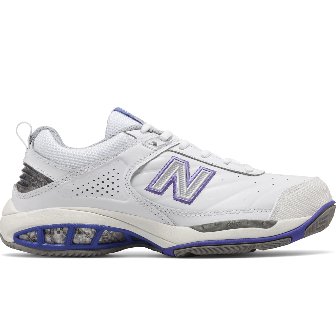 Side of New Balance Women's 806 tennis shoe in White