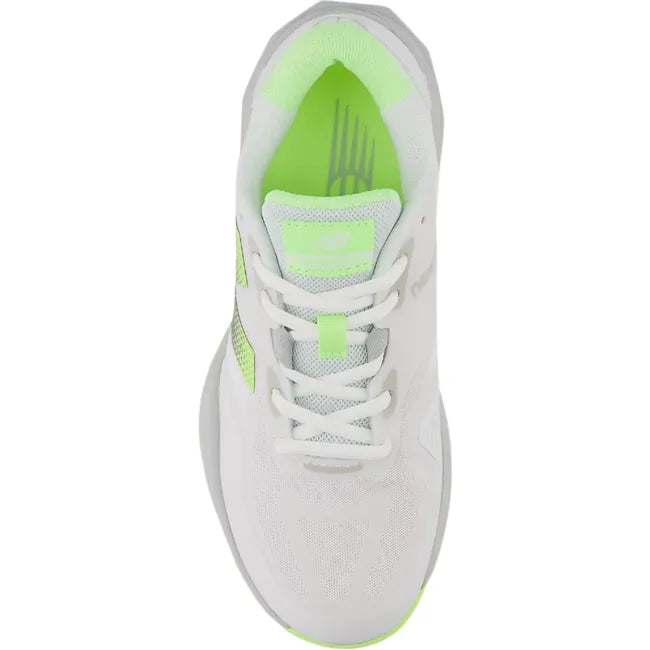 Top down view of Women's FuelCell 769v4 New Balance Tennis Shoe in gray with neon green accents