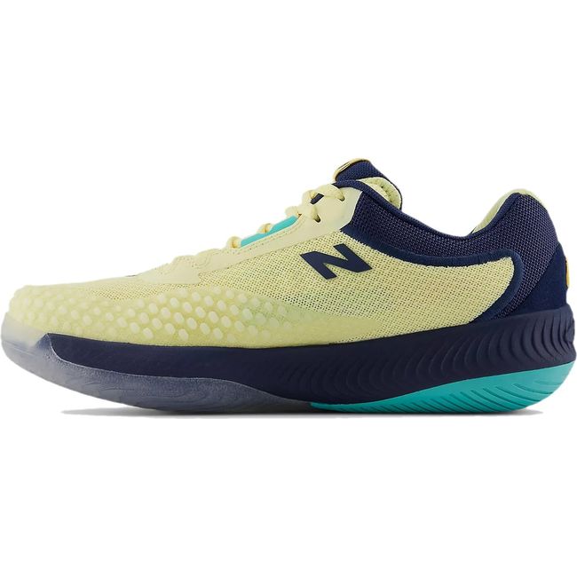 Medial side of Women's New Balance FuelCell 996 V6 Tennis Shoe in Parchment yellow and NB Navy