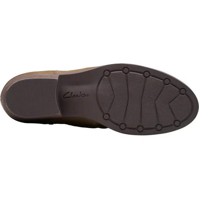 Sole of Women&#39;s Clarks Charleton Rosa Boots in Mushroom brown with block heel