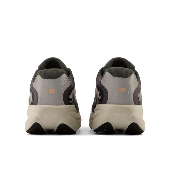 Rear heel view of the New Balance Ellipse pair in dark magnet grey and olive