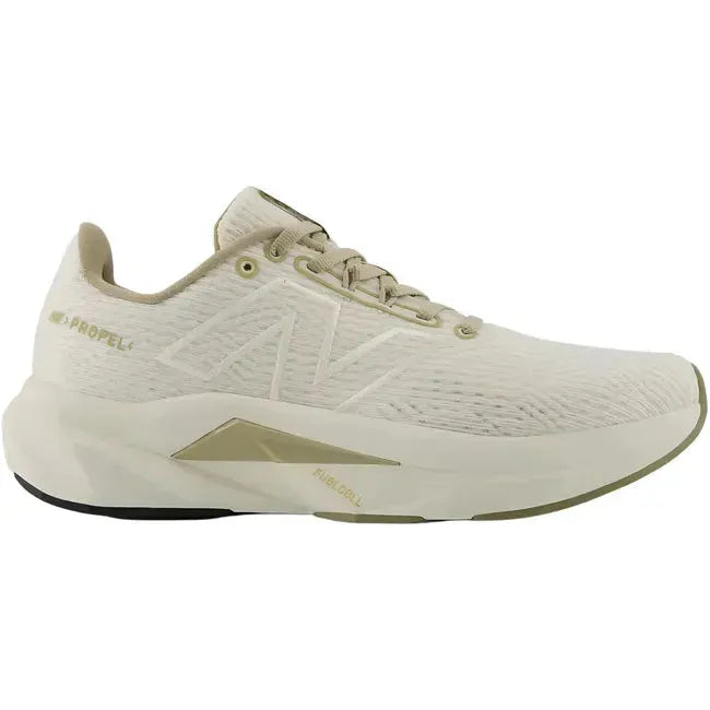 New Balance Women's FuelCell Propel V5 Running Shoe Linen/Gold Metallic/Stoneware WFCPRHL5