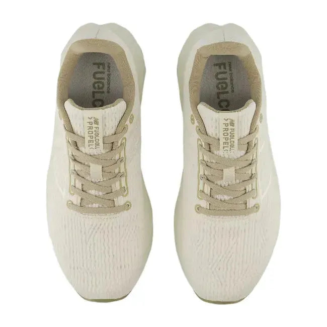 New Balance Women's FuelCell Propel V5 Running Shoe Linen/Gold Metallic/Stoneware WFCPRHL5