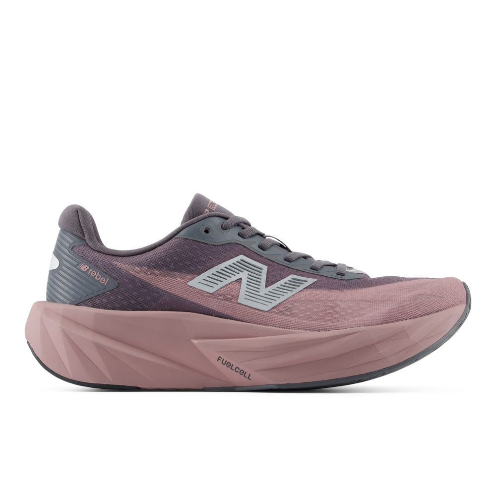 New Balance Women's FuelCell Rebel V5 Running Shoe in Magnet/Pebble, outside view