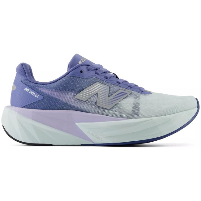 New Balance Women's FuelCell Rebel V5 running shoe in blue, lateral view.