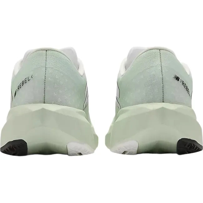 Heels of New Balance Women's FuelCell Rebel V4 Running Shoes in clay ash green