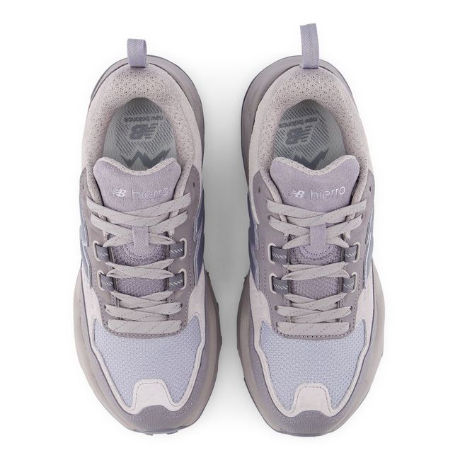 Top down view of the New Balance Hierro Trek pair in pale grey suede and mesh
