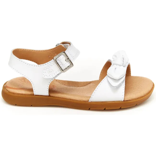 Lateral side of Kids Whitney Stride Rite Sandal in white leather with velcro straps