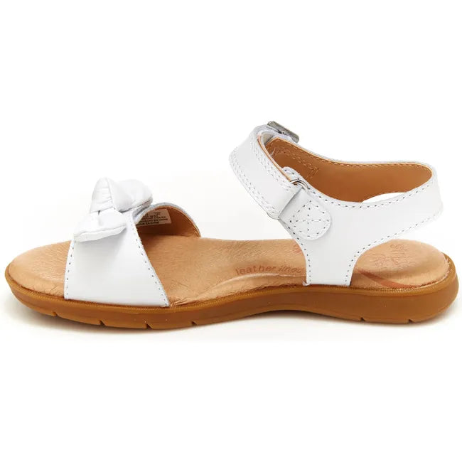 Medial side of Kids Whitney Stride Rite Sandal in white leather with velcro straps