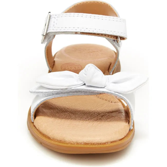 Front of Kids Whitney Stride Rite Sandal in white leather with velcro straps
