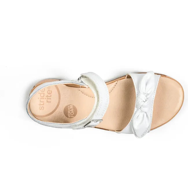 Top down view of Kids Whitney Stride Rite Sandal in white leather with velcro straps