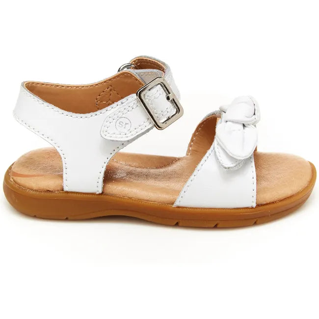 Lateral side of Little Kids Whitney Stride Rite Sandal in white leather with velcro straps