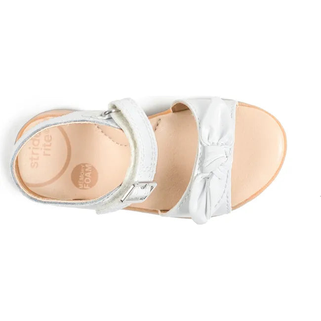 Top down view of Little Kids Whitney Stride Rite Sandal in white leather with velcro straps
