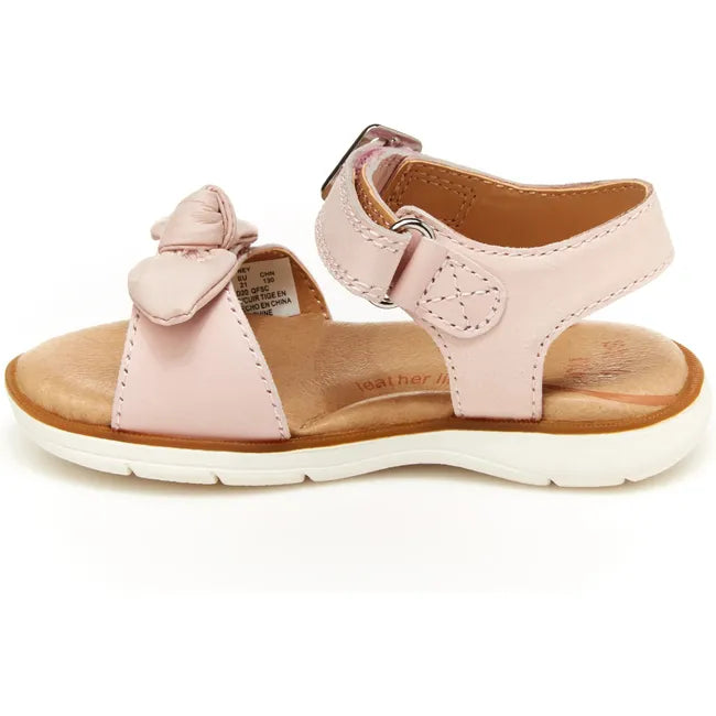 Medial side of Infant Stride Rite Whitney Sandal in Light Pink with velcro and backstrap