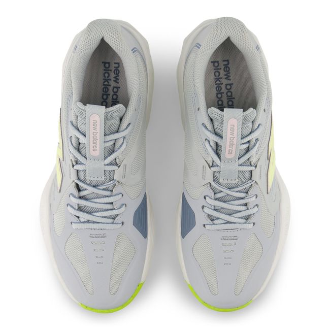 Top down view of the New Balance SmashStep PKL pair in pale grey mesh
