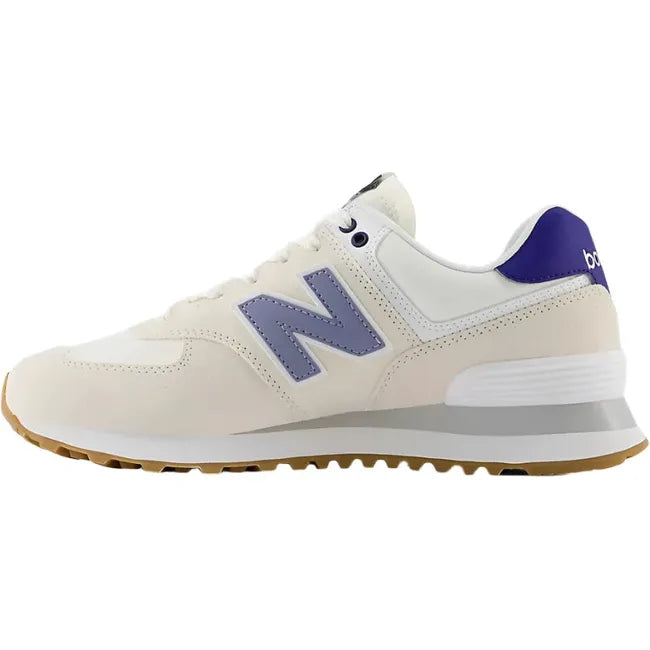 Medial of New Balance Women's 574 Lifestyle Shoe in linen beige and indigo