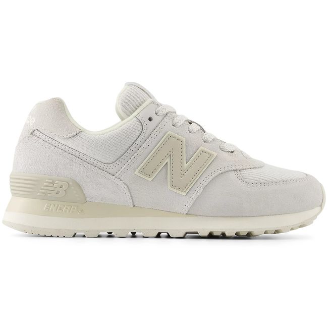 New Balance Women's 574 Core shoe in grey calcium, lateral view.