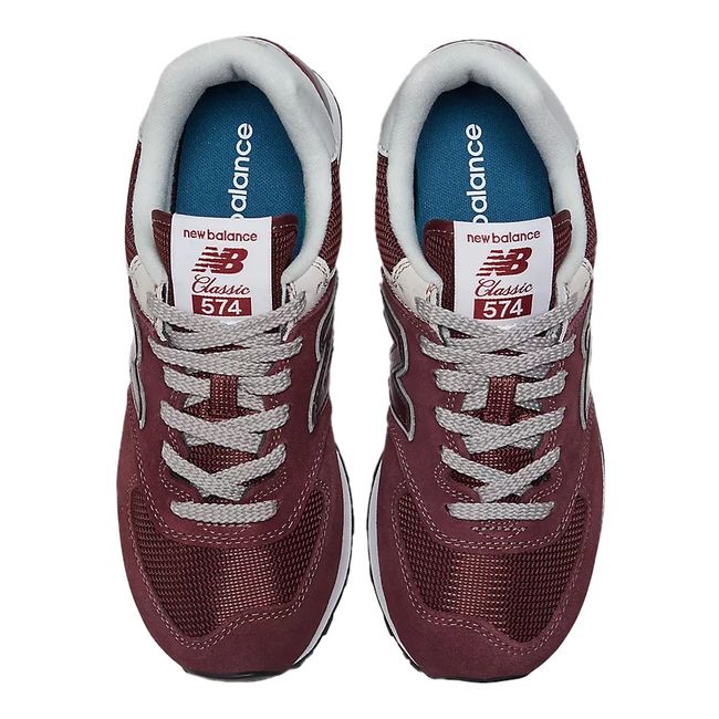 Upper of Women's New Balance 574 Core Shoes in burgundy red suede and mesh