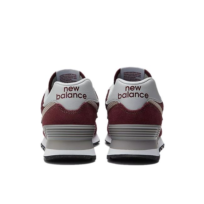 Heels of Women's New Balance 574 Core Shoes in burgundy red suede and mesh