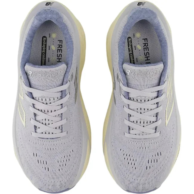 Top down view of New Balance Women's Fresh Foam X More V5 Running Shoes in pearl grey