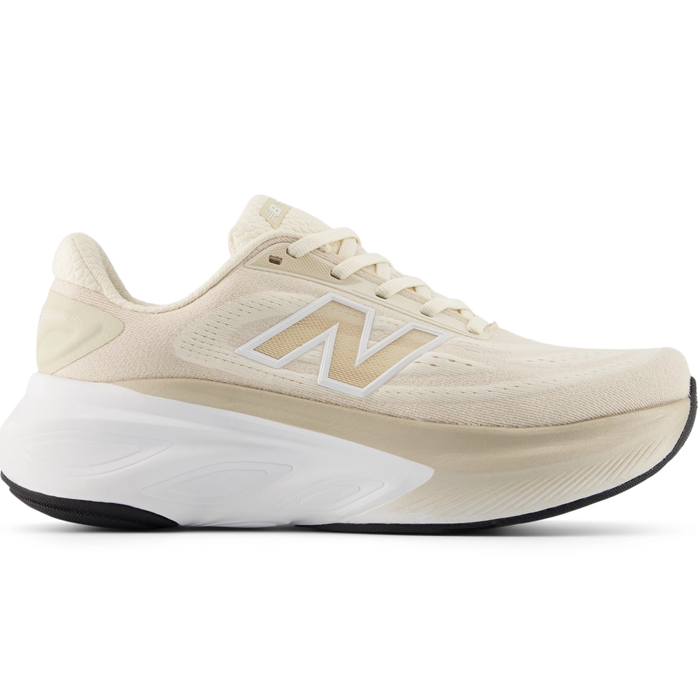Side of New Balance Women's Fresh Foam X More v6 Running Shoe in Permafrost/Bisque/NB 103 White