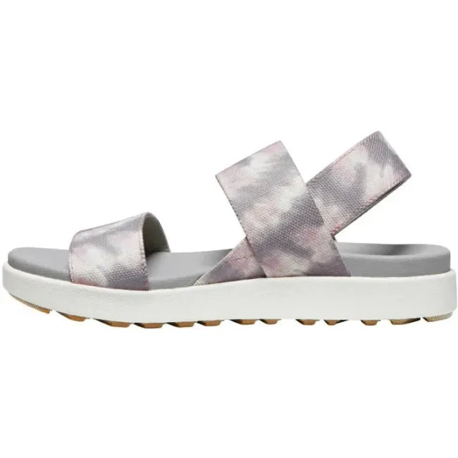 Medial side of Keen Women's Elle Backstrap Sandal in Grey Fawn Tie Dye Star White