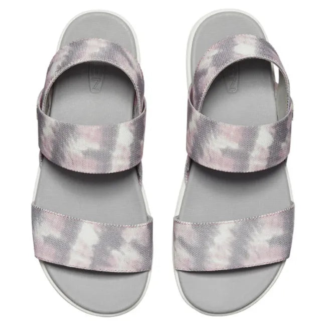 Upper of Keen Women's Elle Backstrap Sandals in Grey Fawn Tie Dye Star White