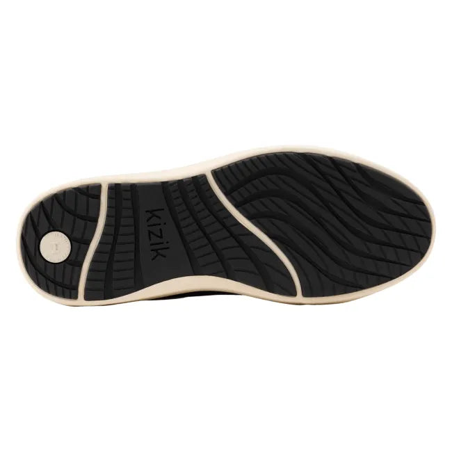 Off-white sole of Kizik Vegas 2 Sneaker in black upper with textured grip for everyday traction