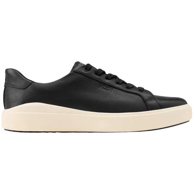 Lateral side of Women’s Kizik Vegas 2 Sneaker in black with off-white sole and handsfree step in