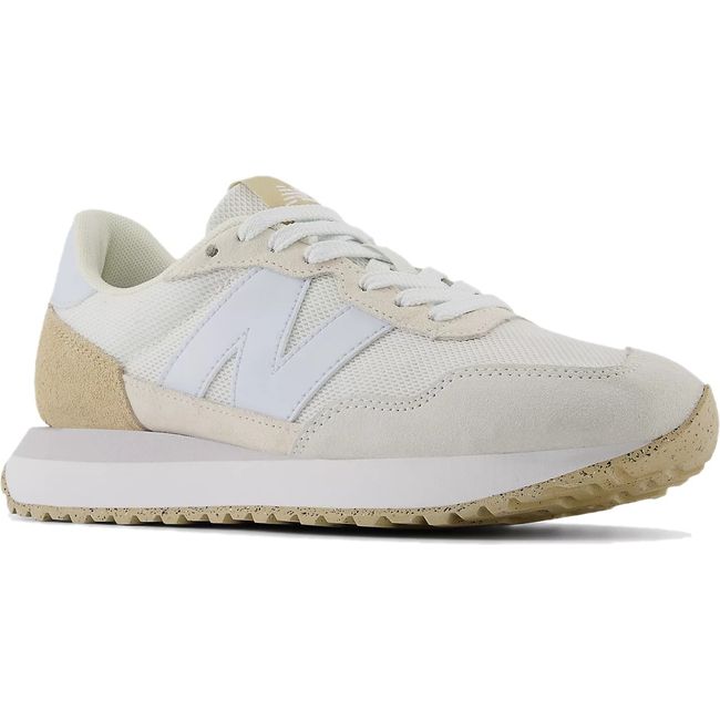 Front angled view of Women's New Balance 237 Lifestyle Shoe in Reflection Beige