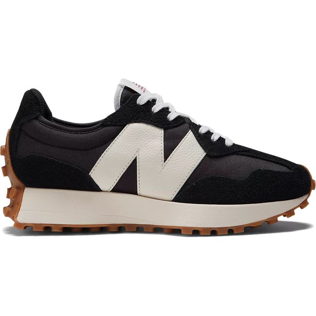 Lateral side of Women's New Balance 327 Lifestyle Shoe in Black and White