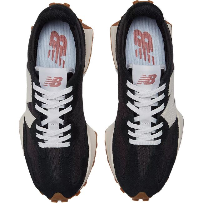 Lace up upper of Women's New Balance 327 Lifestyle Shoes in Black and White