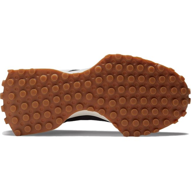 Tan sole of Women's New Balance 327 Lifestyle Shoe in Black and White