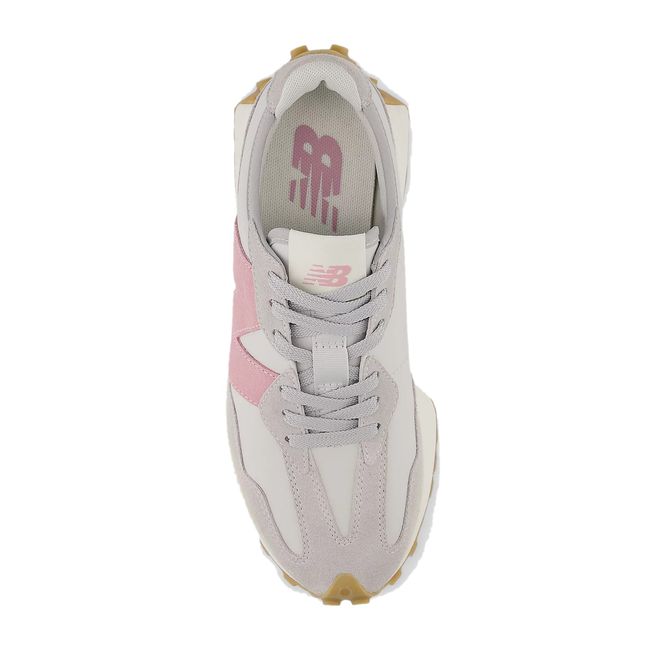 Upper of New Balance Women's 327 Lifestyle Shoe in Raincloud Grey &amp; Tatty Pink