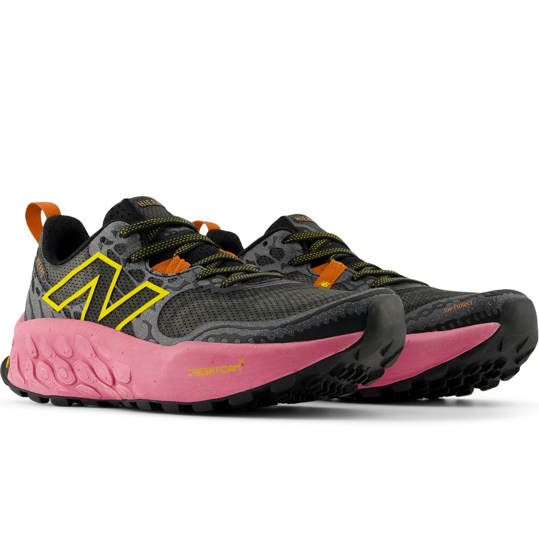Pair of New Balance Women's Fresh Foam X Hierro v8 Trail Running Shoes in Black/Pink/Lemon