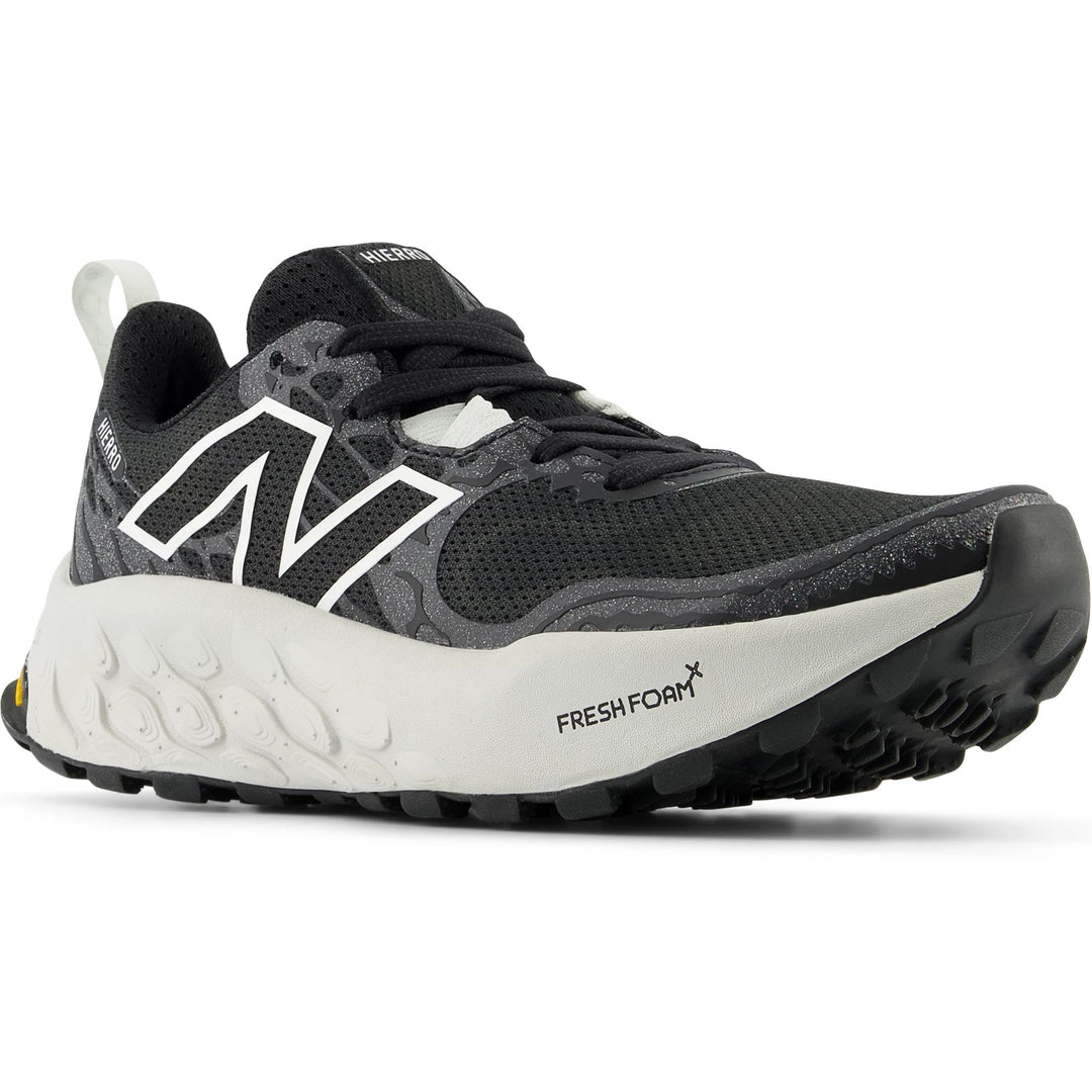 Pair of New Balance Women's Fresh Foam X Hierro v8 Trail Running Shoes in Black/Sea Salt/Grey Matter