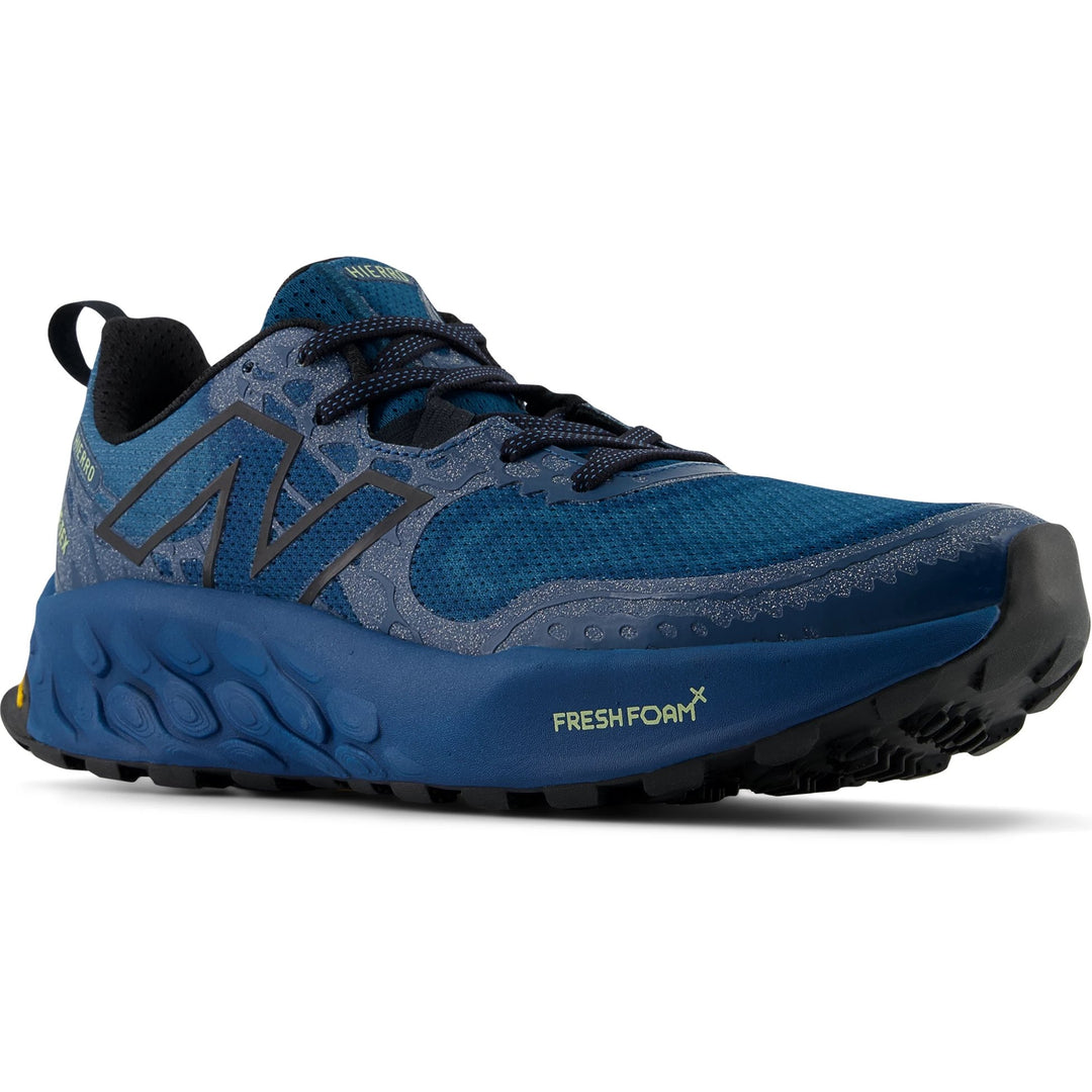 Pair of New Balance Women's Fresh Foam X Hierro v8 GTX Trail Running Shoes in Deep Sea/Black/Everglade Green