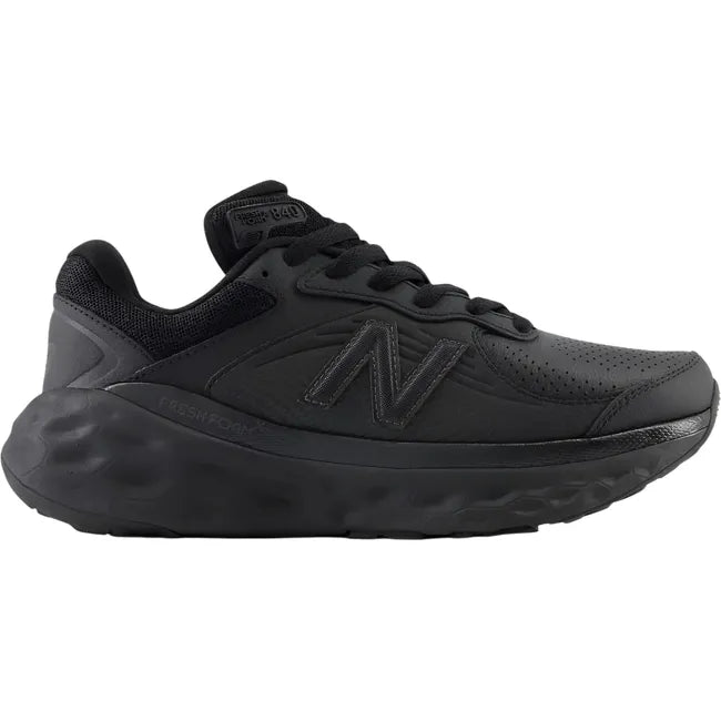 Lateral side of New Balance Women's 840 Slip Resistant Work Shoe. Fresh Foam cushioning. All black.