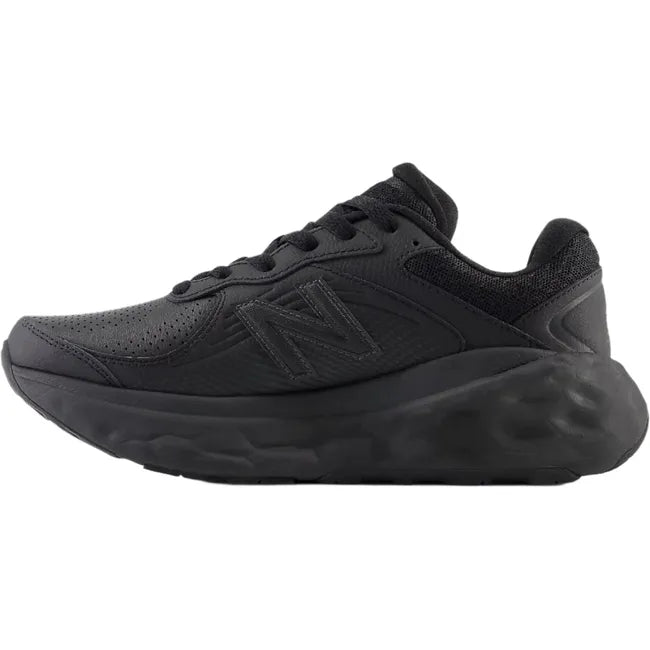Medial side of New Balance Women's 840 Slip Resistant Work Shoe. Fresh Foam cushioning. All black