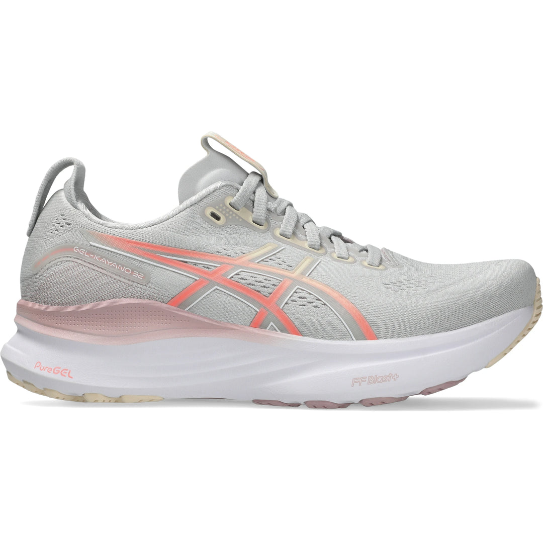 Side of ASICS Women's Gel-Kayano 32 Running Shoe in Cloud Grey/Seashell