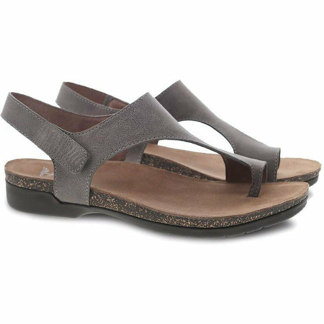 Dansko Women's Reece Toe Loop Leather Sandal in Stone Waxy DANSKO FOOTWEAR Roderer Shoe Center