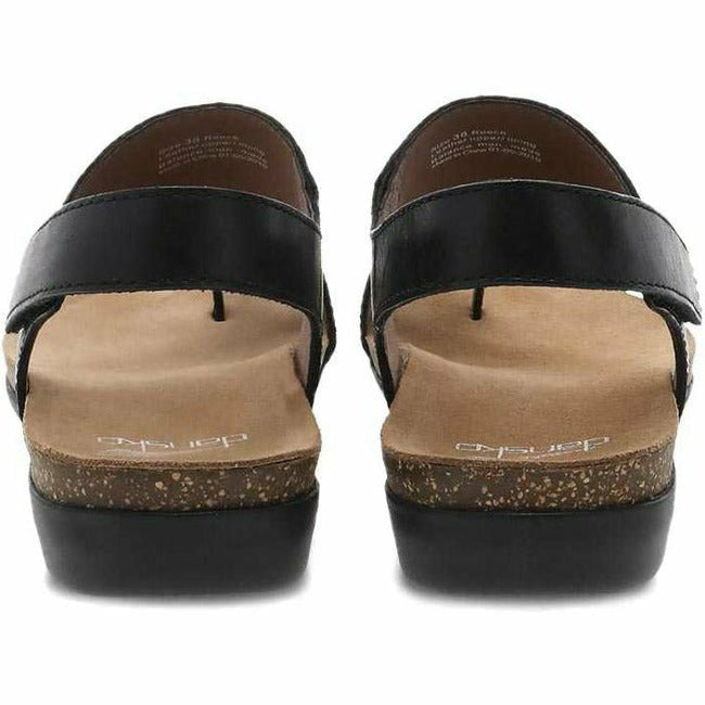 Dansko Women's Reece Toe Loop Leather Sandal in Black Waxy DANSKO FOOTWEAR Roderer Shoe Center
