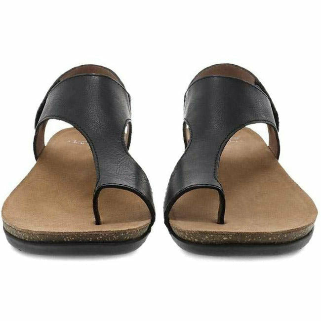 Dansko Women's Reece Toe Loop Leather Sandal in Black Waxy DANSKO FOOTWEAR Roderer Shoe Center